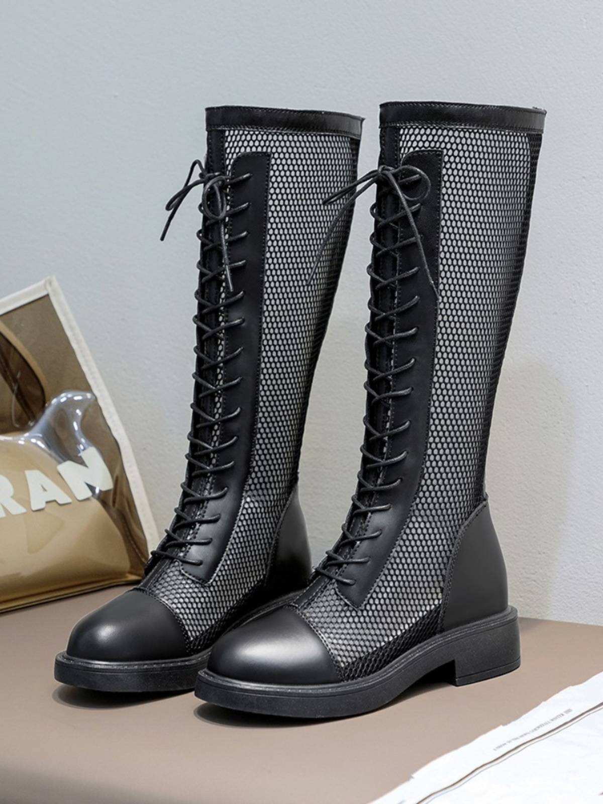 Guidi Fame Black Template Height Boots Female Summer New Nets New Towers Boots Breathable High Rods