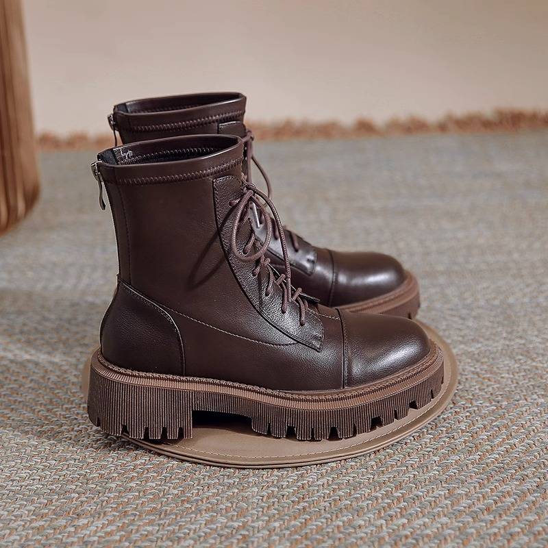 Thick -bottom Martin boots female 2023 summer autumn new British style boots INS trendy locomotive brown single boots