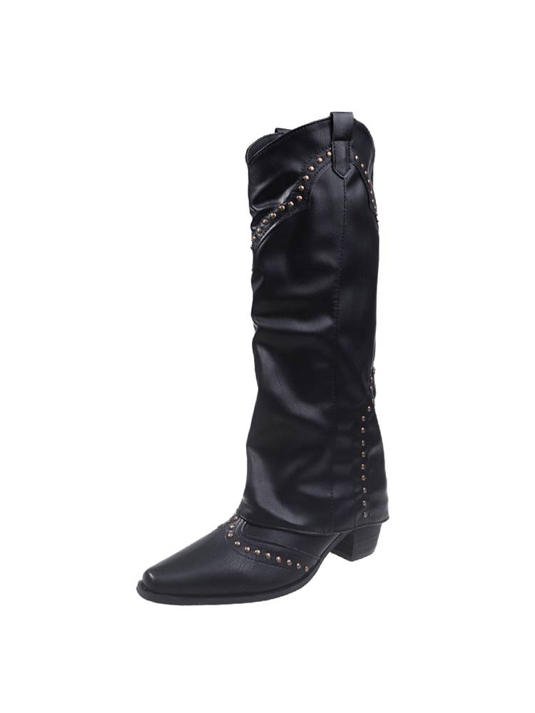 Western Cowboy Boots, 2023 Spring-Autumn New Pointer, and old-fashioned boot-buttoned boots, long-barrelled knight boots