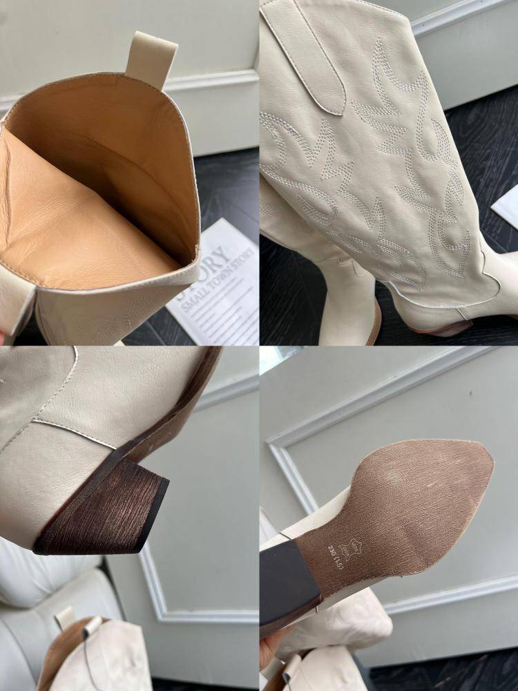 Song Xixi 2024 Autumn and Winter New Western Western Wind Rough Head Embroidery Straight Boots V -Port, leather hot girl Knight boots