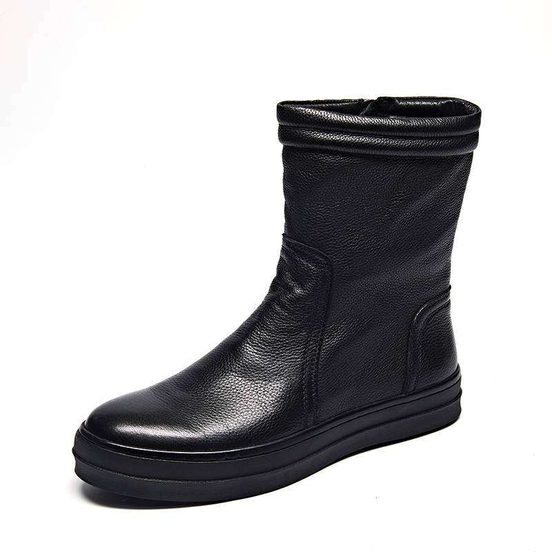 Spring and autumn plus velvet men's middle boots high -top leather shoes, thick soles of Mongolian horse boots, British Korean business