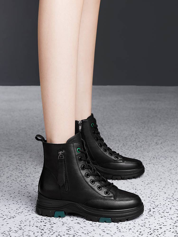 Rich Bird Leather Martin Boots Female 2024 New Winter Boots Ploves Polyded Boots All Leather Flat Boots