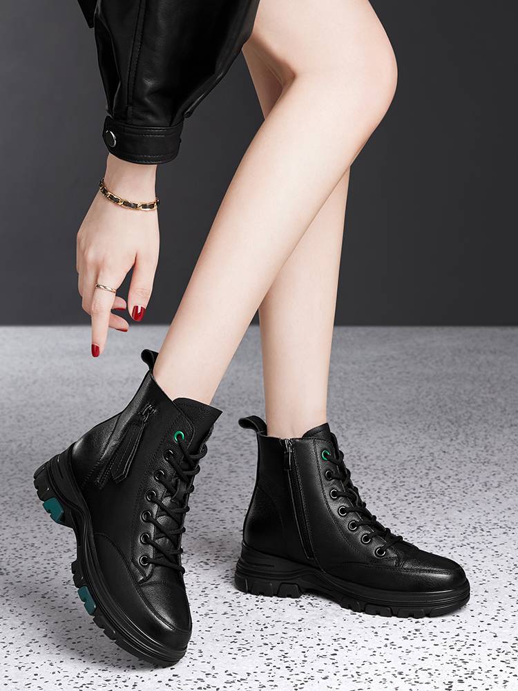 Rich Bird Leather Martin Boots Female 2024 New Winter Boots Ploves Polyded Boots All Leather Flat Boots