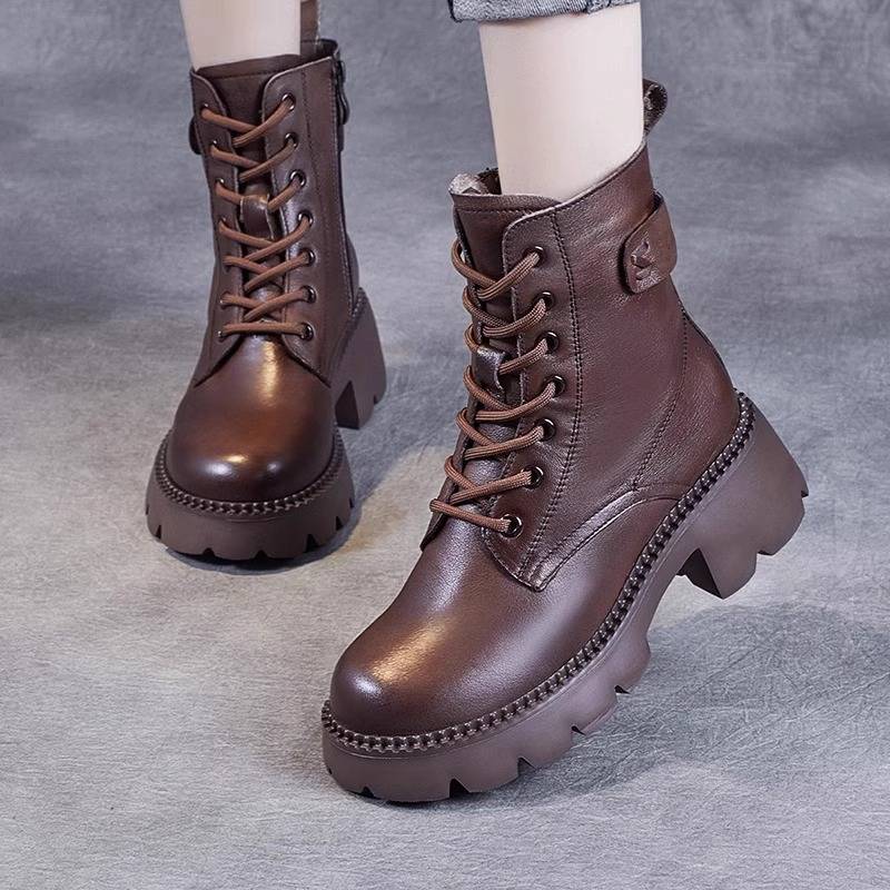 Red greenflies fracture dermis thick bottom increase Martin boots female 2023 autumn and winter British style with skirt high -heeled boots