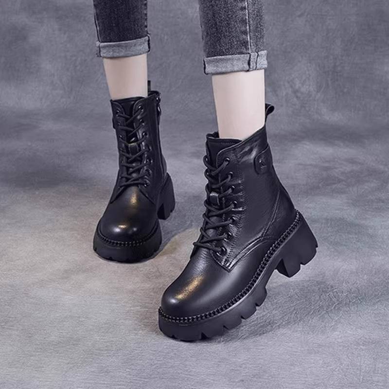 Red greenflies fracture dermis thick bottom increase Martin boots female 2023 autumn and winter British style with skirt high -heeled boots