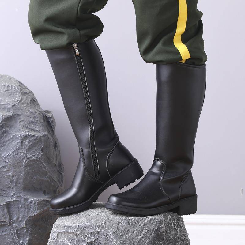 New high -psionic boots men's and women's guards parade parade paradigm flag raising boots Japanese chief leather boots