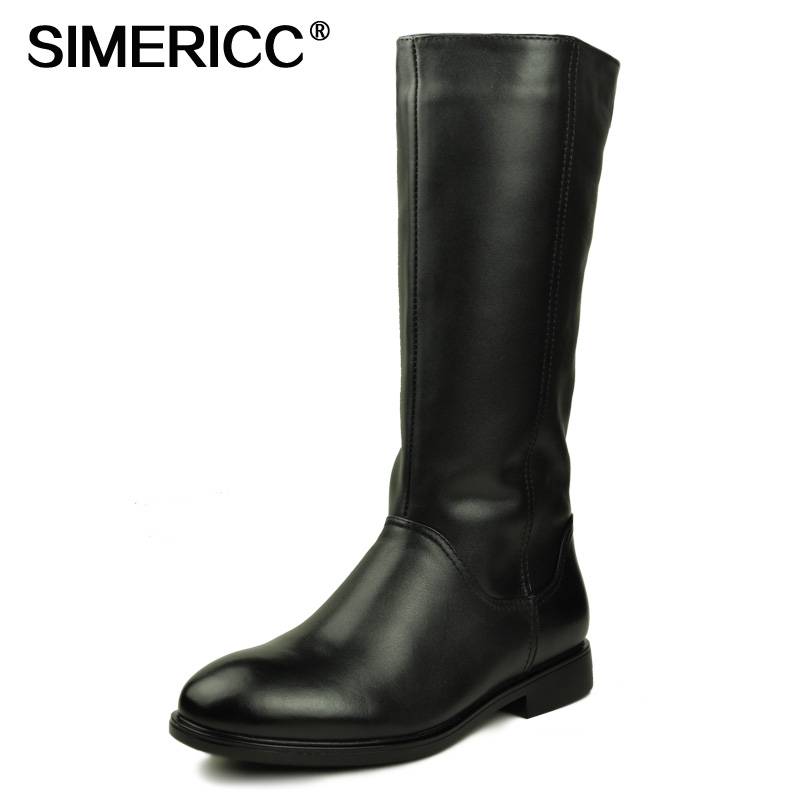 One footsteps all -leather long horse boots men's warm boots leather Knight boots Martin boots high tube warming Chelsea