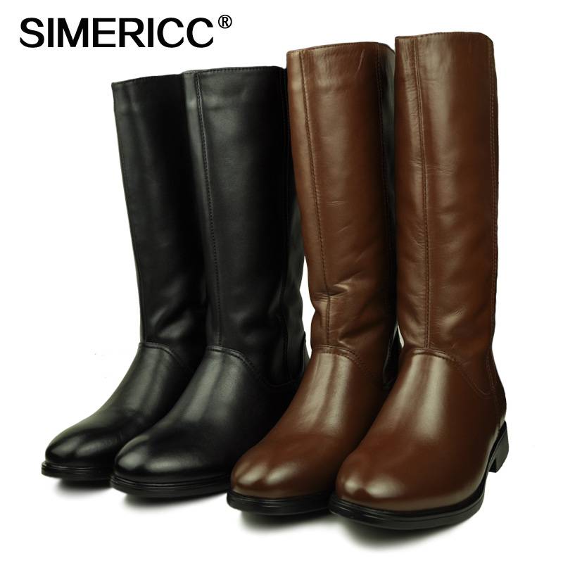 One footsteps all -leather long horse boots men's warm boots leather Knight boots Martin boots high tube warming Chelsea