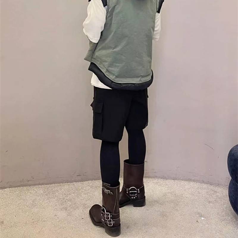 2024 new thick -heeled short boots female British style single buckle set Martin boots MIU home retro knight denim boot tide