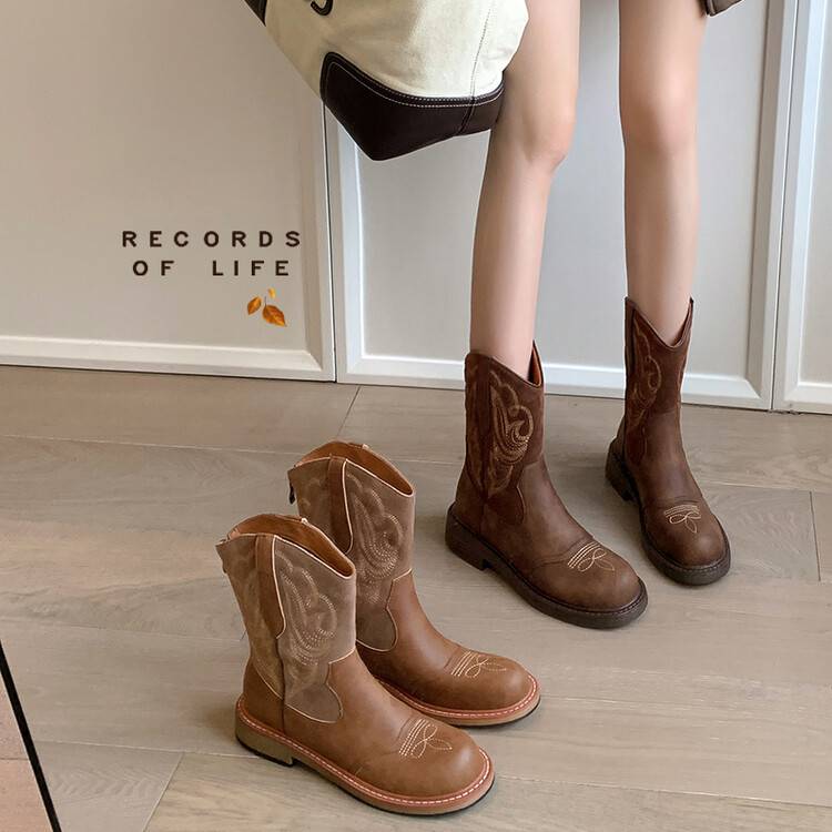 Lin Shen sees the deer leather Pinglun retro embroidery embroidery western knight boots in the boots Martin boots