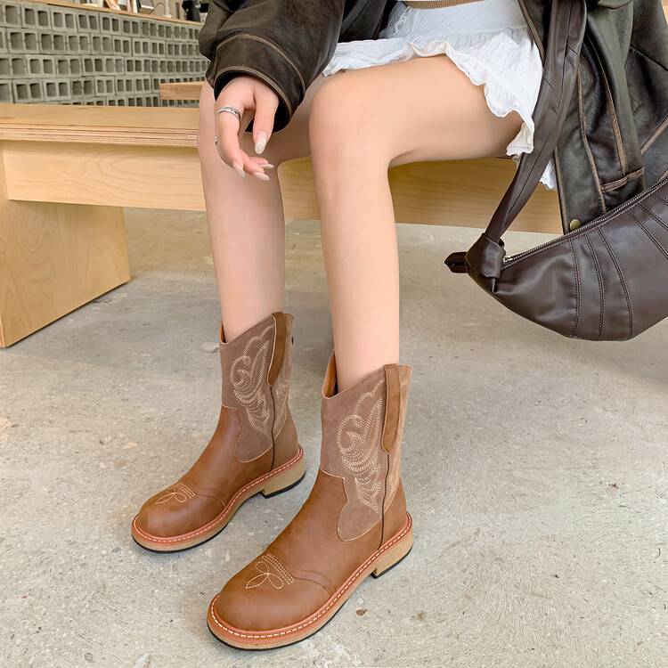 Lin Shen sees the deer leather Pinglun retro embroidery embroidery western knight boots in the boots Martin boots