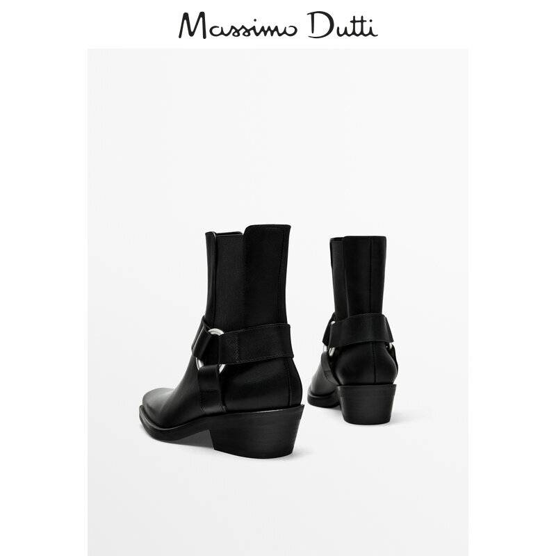 Discount Season Massimo Dutti Women's Shoes 2024 New Black Side Horse Caps Two -Akcass Boots Chelsea Boots 11124350800