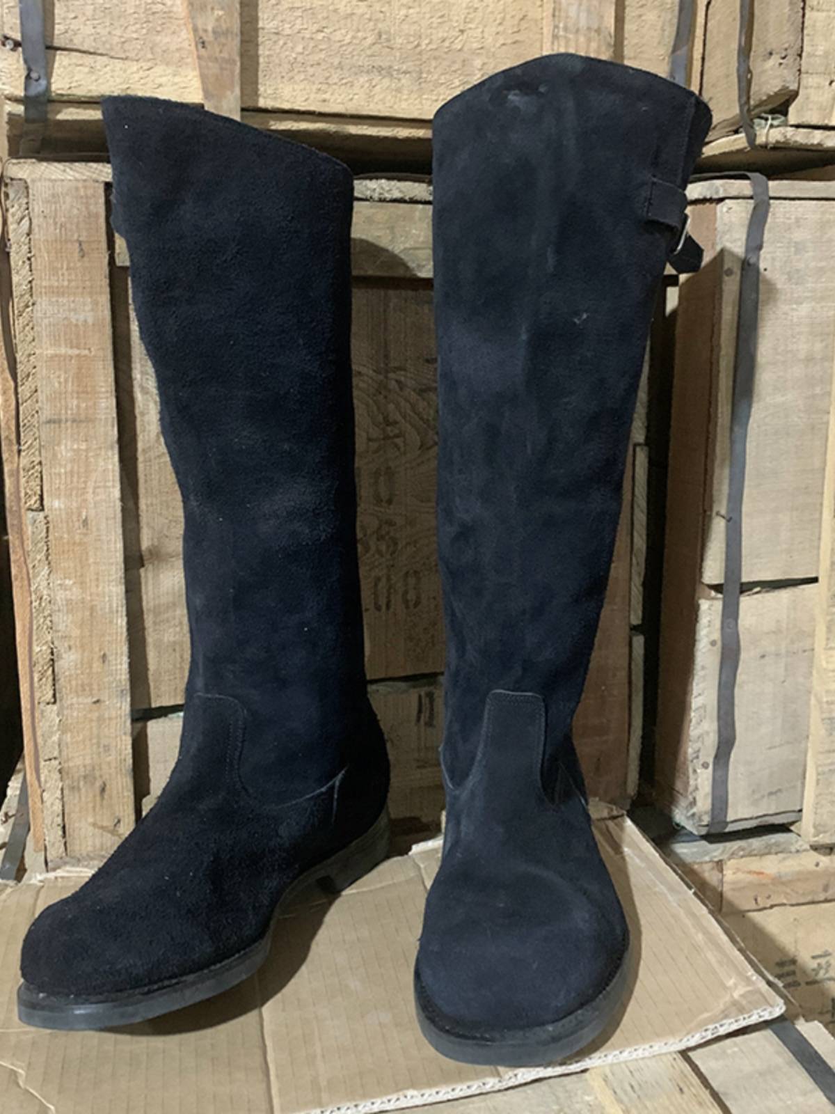 Old -style rolling ride boots men's and women's bands spring and autumn long tube flag -raising boots leather equestrian high boots men's over -the -knee boots