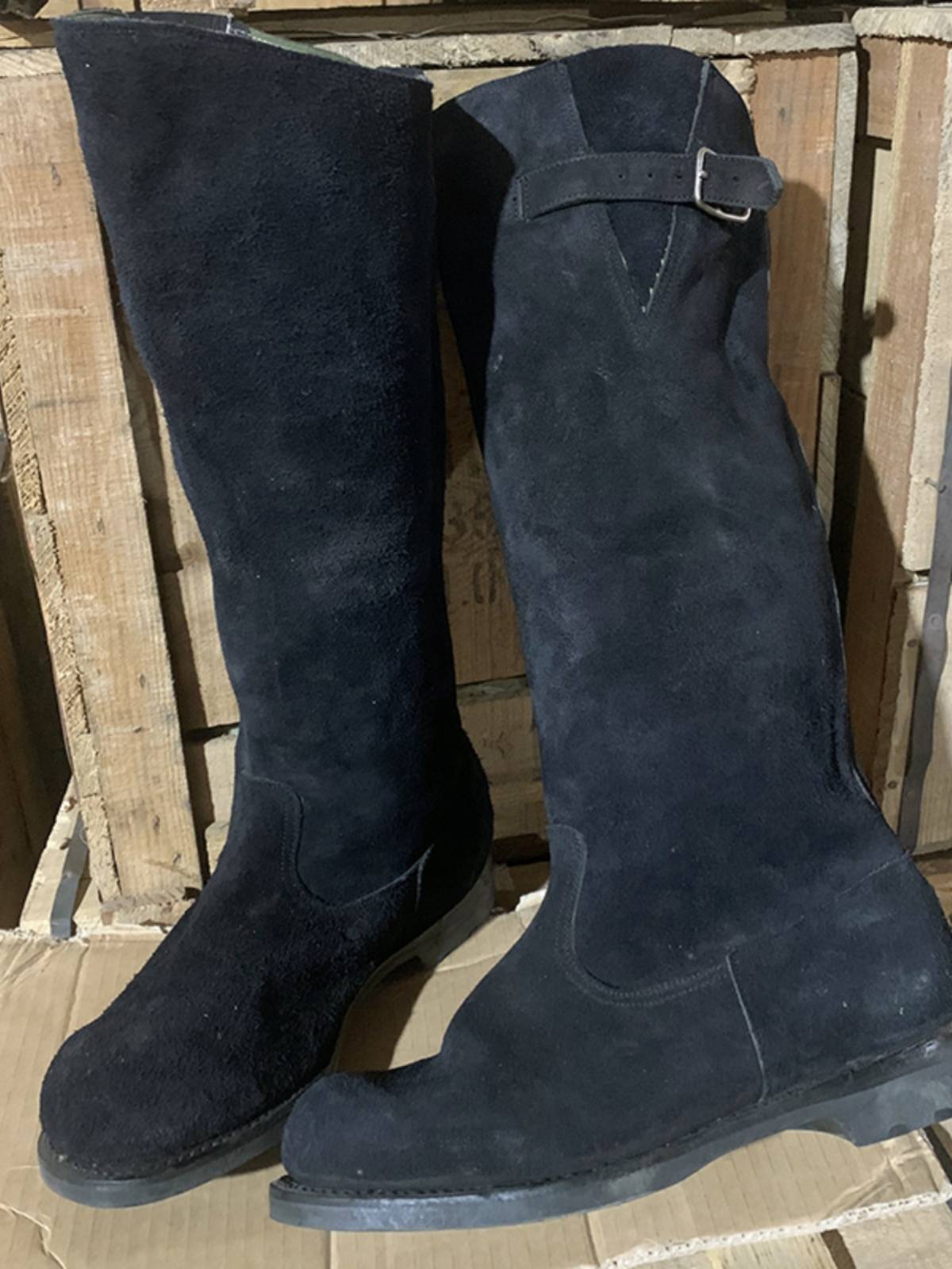 Old -style rolling ride boots men's and women's bands spring and autumn long tube flag -raising boots leather equestrian high boots men's over -the -knee boots