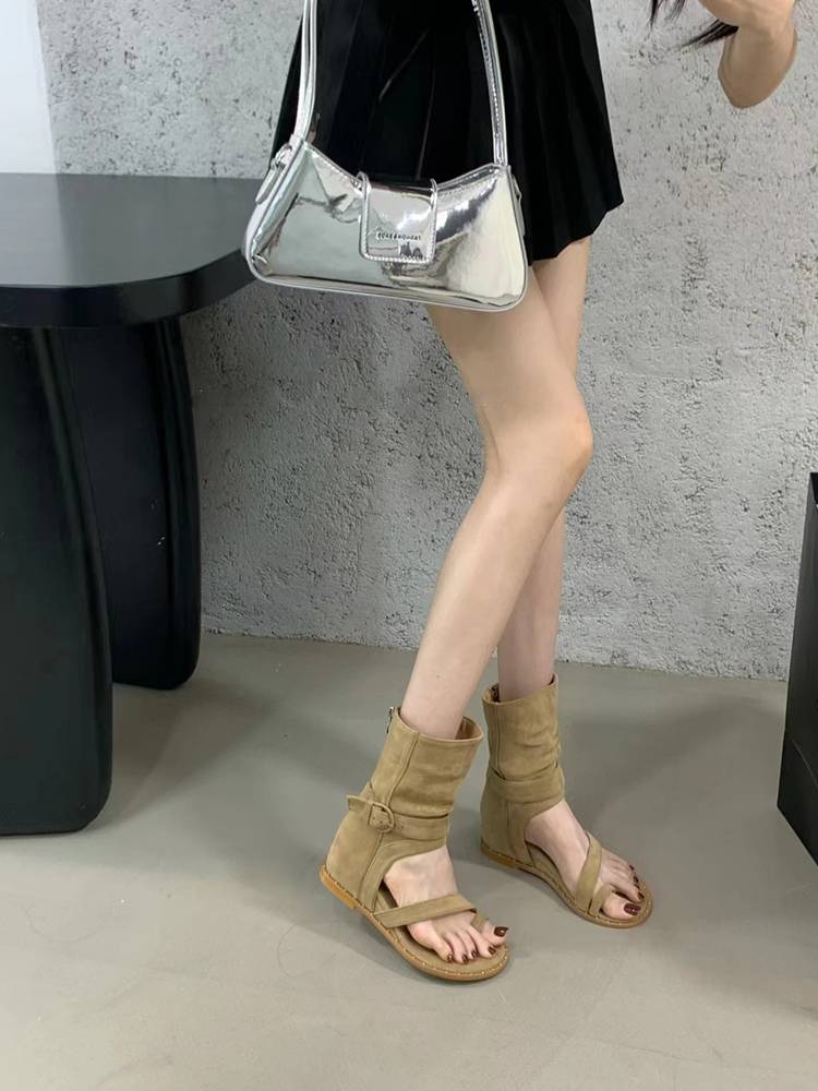 Bohemia 2024 new summer retro short boots Roman sandals women's toe high -top slopes increase the height of the hed height