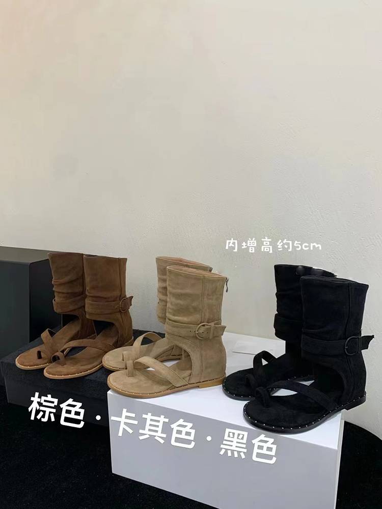 Bohemia 2024 new summer retro short boots Roman sandals women's toe high -top slopes increase the height of the hed height