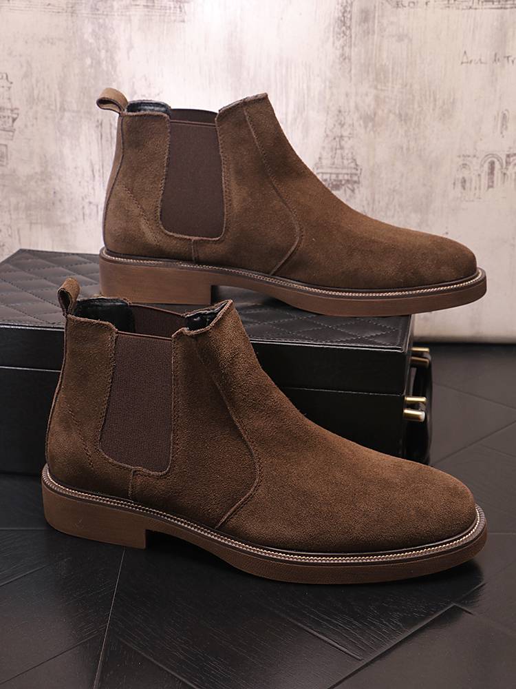 Chelsea boots male autumn and winter retro Martin boots men's British pointed high -top leather shoes casual boots
