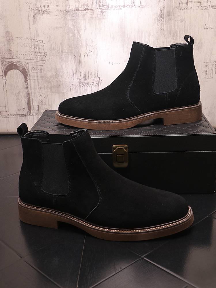 Chelsea boots male autumn and winter retro Martin boots men's British pointed high -top leather shoes casual boots