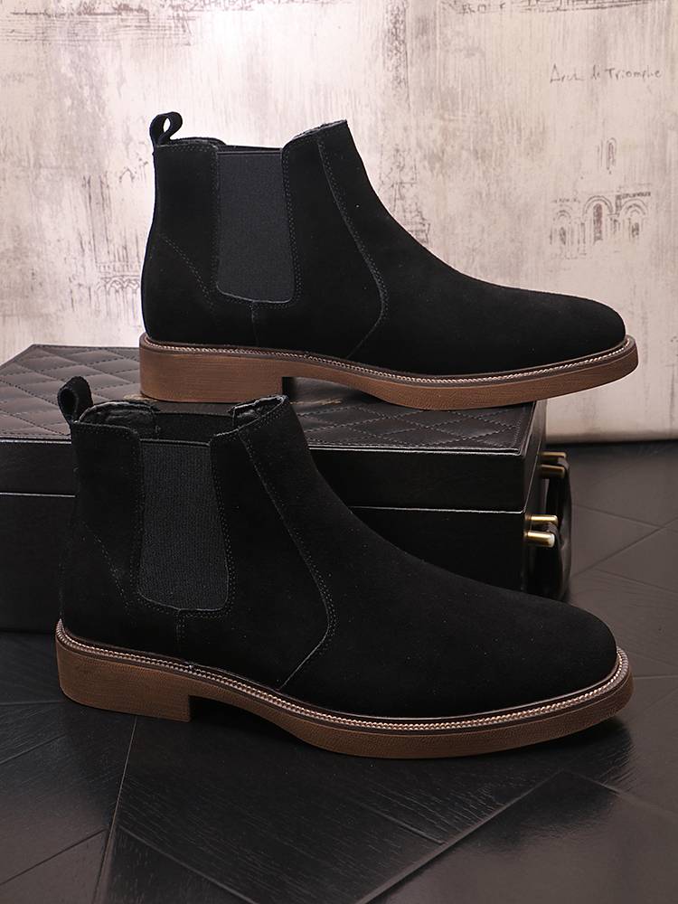 Chelsea boots male autumn and winter retro Martin boots men's British pointed high -top leather shoes casual boots