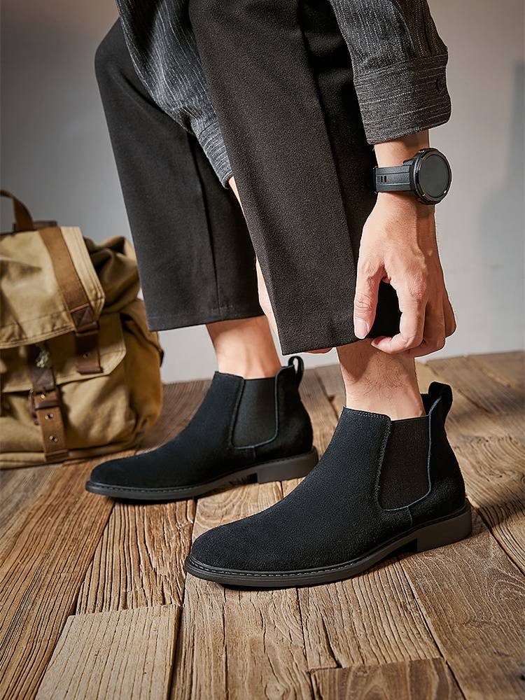 Flip Maoqiu and Winter Chelsea boots men's short boots scrub British style simple leather anti -velvet high -top high -top Martin boots pointed