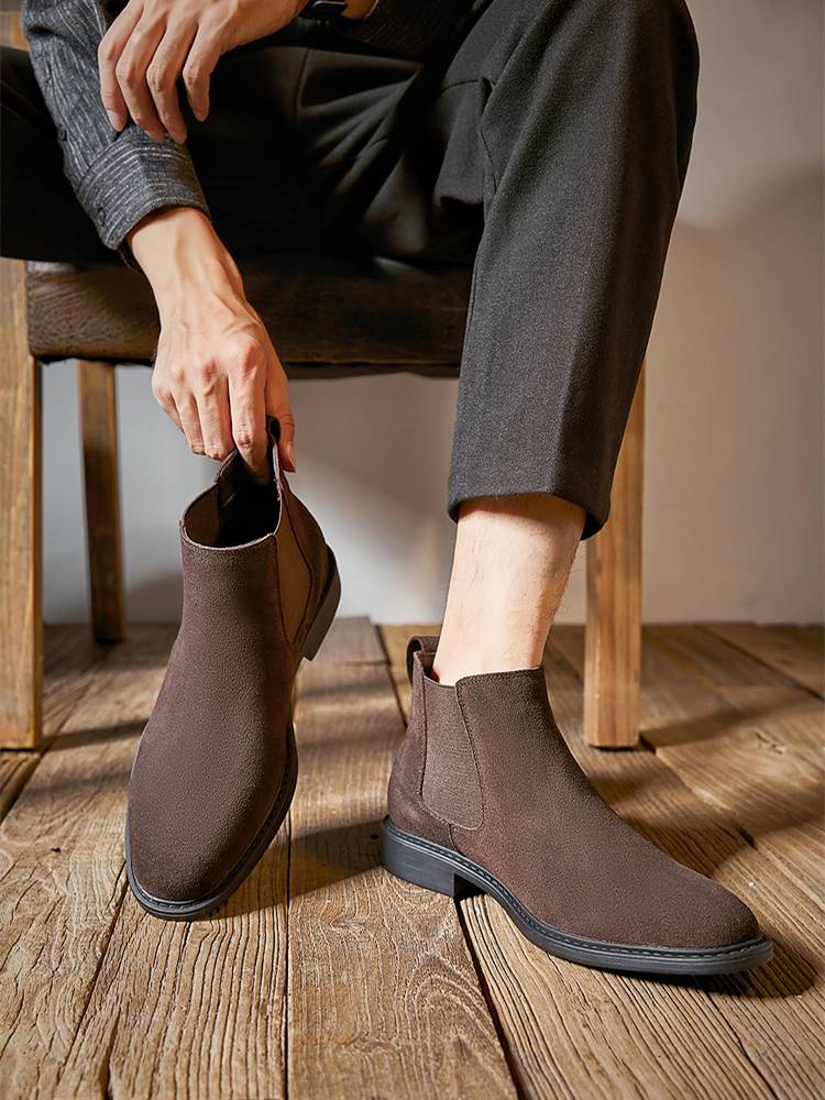 Flip Maoqiu and Winter Chelsea boots men's short boots scrub British style simple leather anti -velvet high -top high -top Martin boots pointed