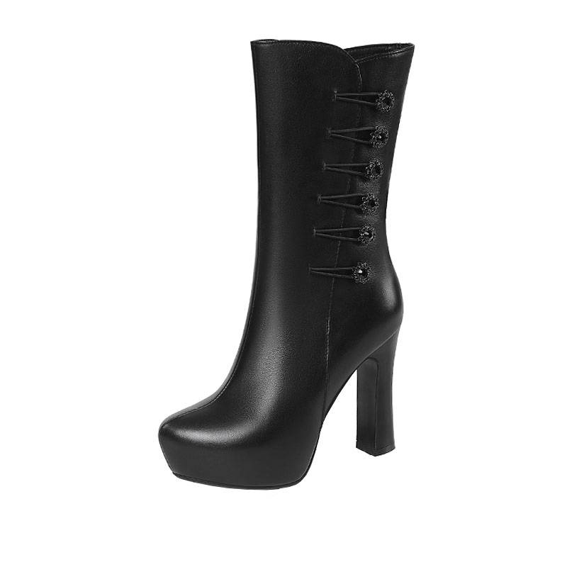 Winter -up high -heeled Martin boots high -heeled leather boots women's winter plus velvet boots brand women's boots 2023 new models