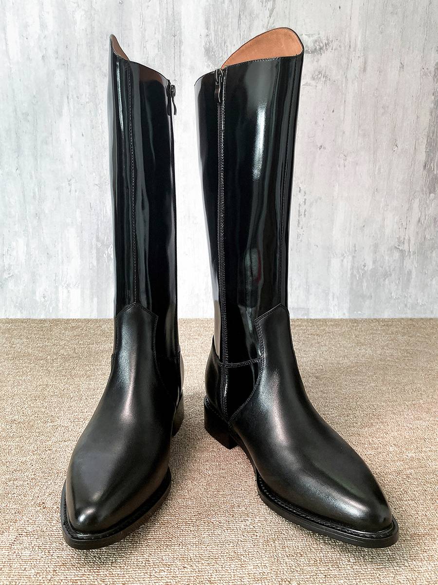 Winter horse boots European and American men's pointed leather boots 2024 new equestrian boots male high boots leather knight boots
