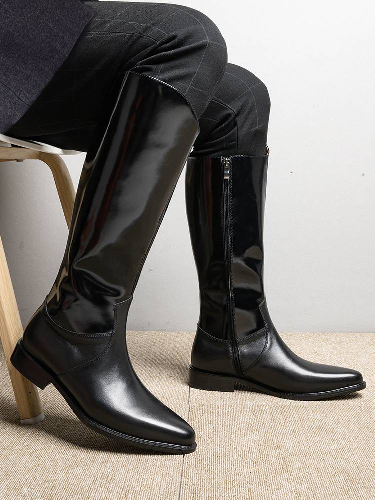 Winter horse boots European and American men's pointed leather boots 2024 new equestrian boots male high boots leather knight boots