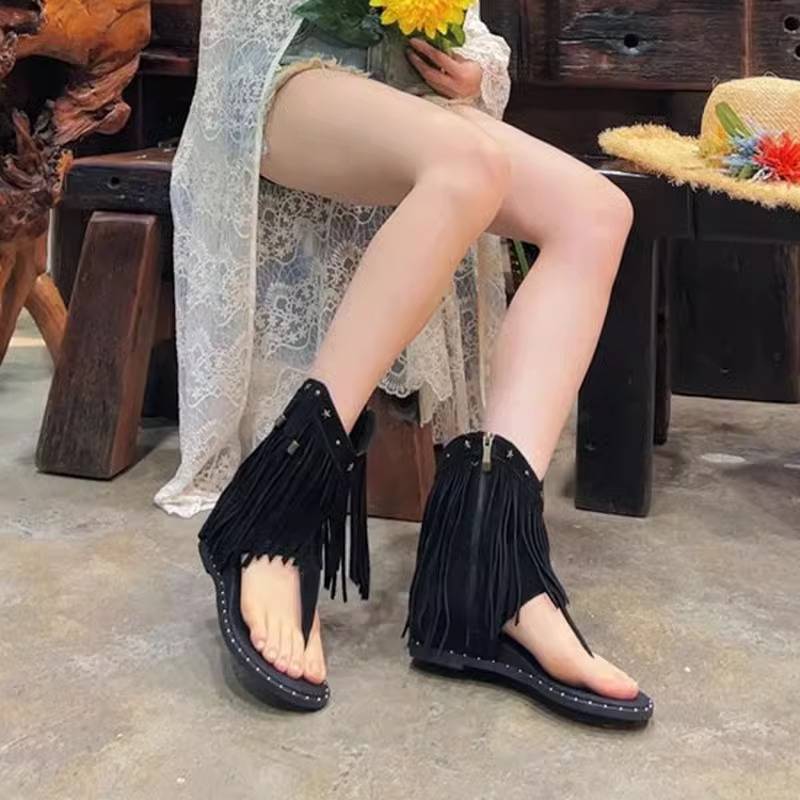 Roman character pinching Su Su sandals female 2024 new boots new boots summer exposed toe -side zipper increases the tide