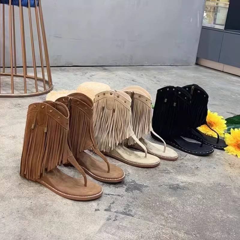 Roman character pinching Su Su sandals female 2024 new boots new boots summer exposed toe -side zipper increases the tide