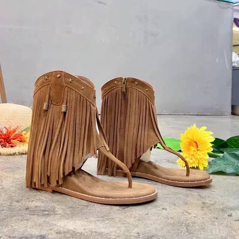 Roman character pinching Su Su sandals female 2024 new boots new boots summer exposed toe -side zipper increases the tide