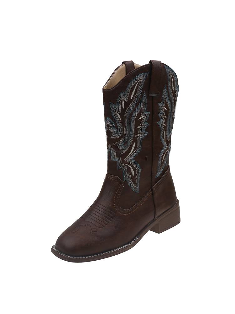 Retro Western denim boots 2023 Spring and Autumn New Fang Candian Rough Heel Rounde Boots Volatest Embroidery Knight Boots