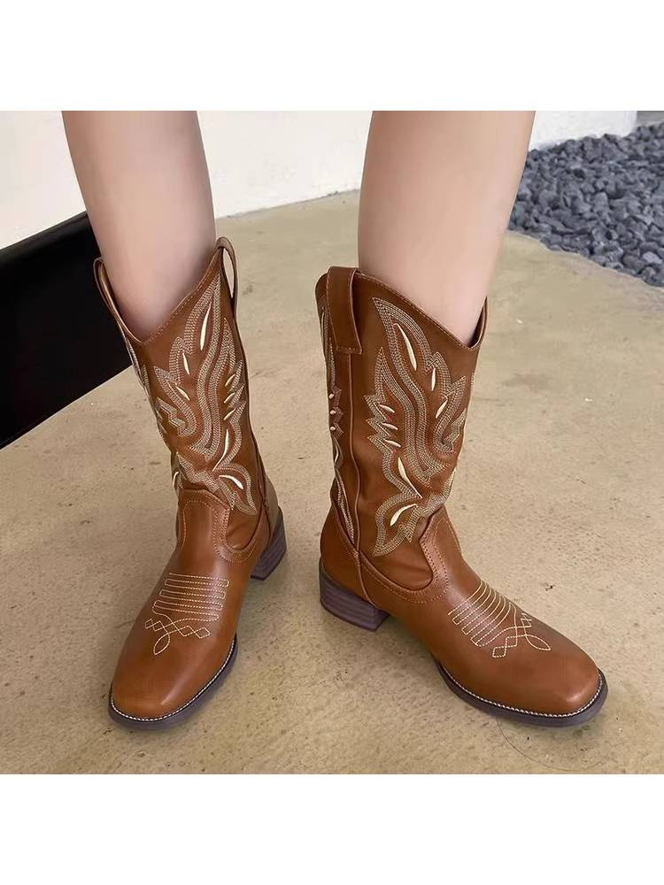 Xinjiang Sichuan West Grassland Travel Put on Women's Boots Western denim boots Women's autumn and winter long cylinder retro knight boots