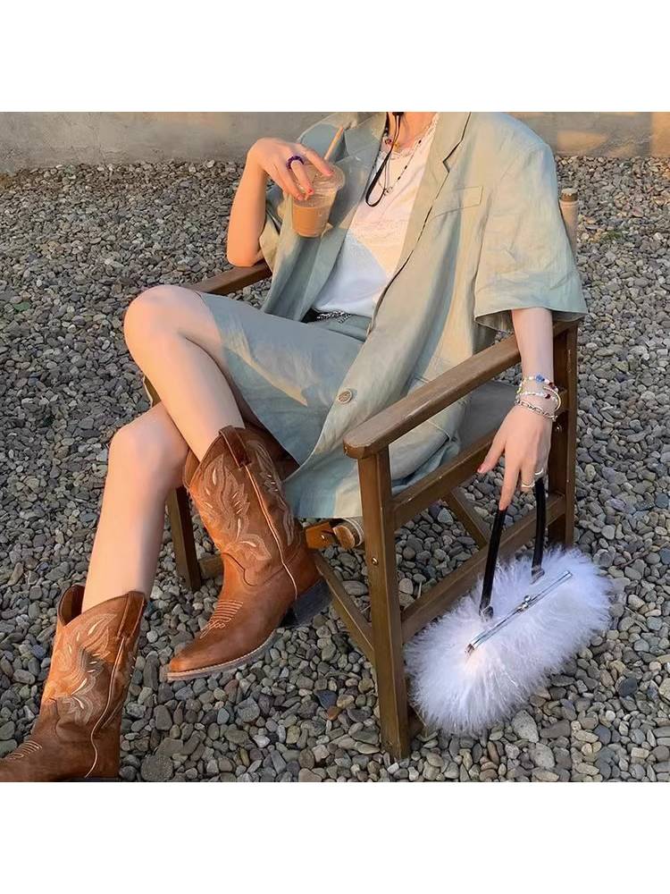 Xinjiang Sichuan West Grassland Travel Put on Women's Boots Western denim boots Women's autumn and winter long cylinder retro knight boots