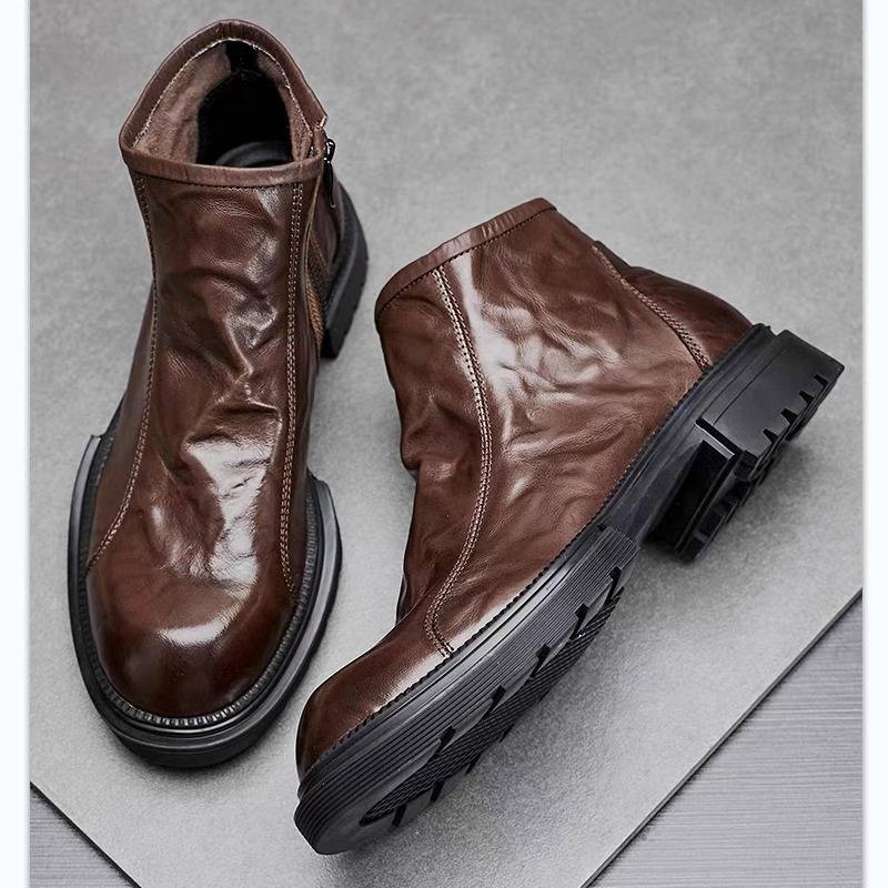 Spring and summer leather single -layer leather, stylish high -end outdoor boots, zipper, Martin boots, Chelsea boots trendy men