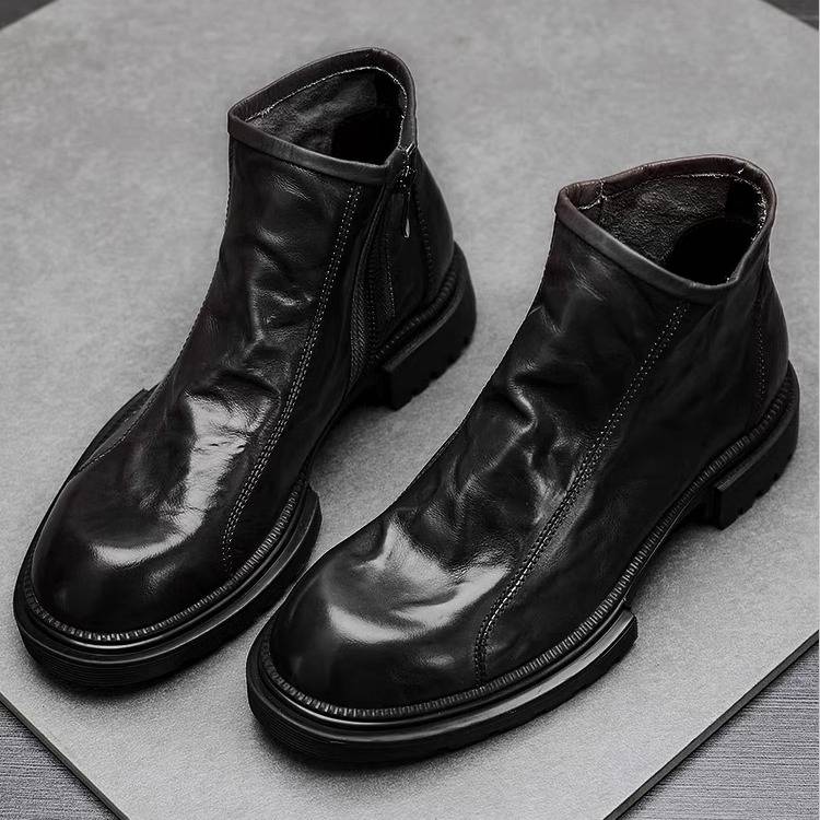 Spring and summer leather single -layer leather, stylish high -end outdoor boots, zipper, Martin boots, Chelsea boots trendy men