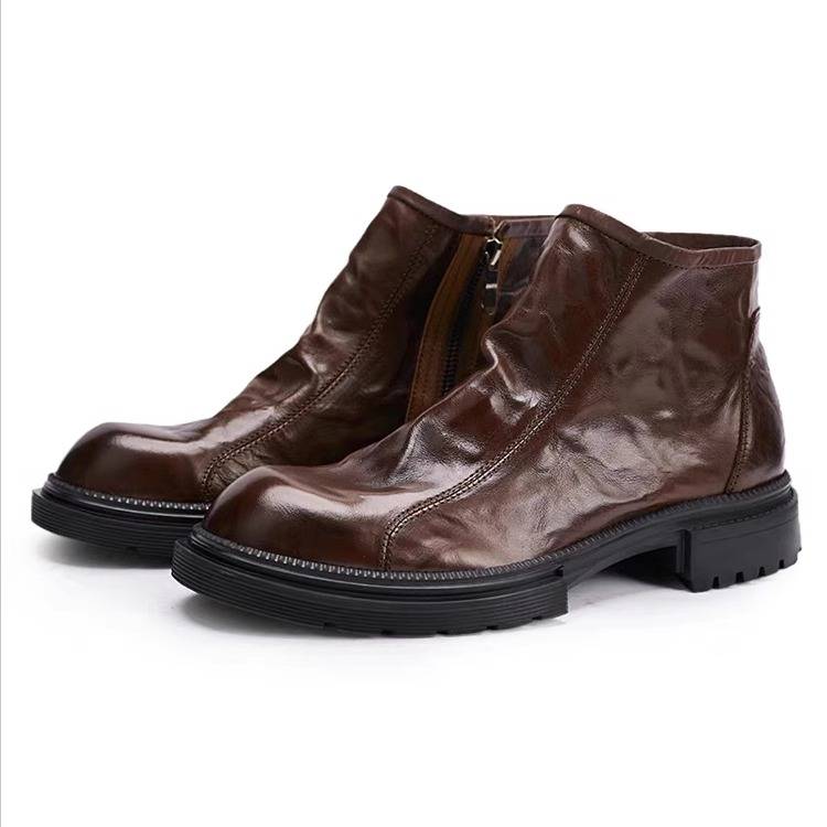 Spring and summer leather single -layer leather, stylish high -end outdoor boots, zipper, Martin boots, Chelsea boots trendy men