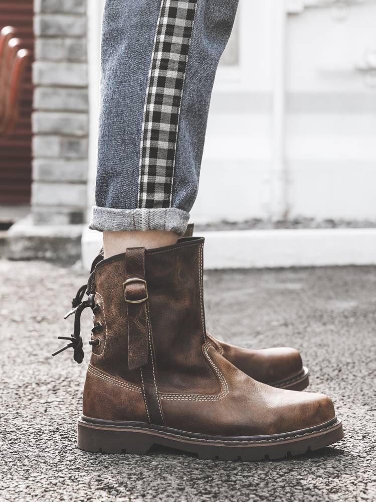 The Martin Boots Man's Mid-Summer Boots, Chelsea Boots, Bullskin Short Boots with Mongols