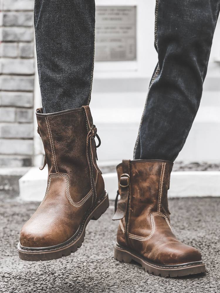 The Martin Boots Man's Mid-Summer Boots, Chelsea Boots, Bullskin Short Boots with Mongols