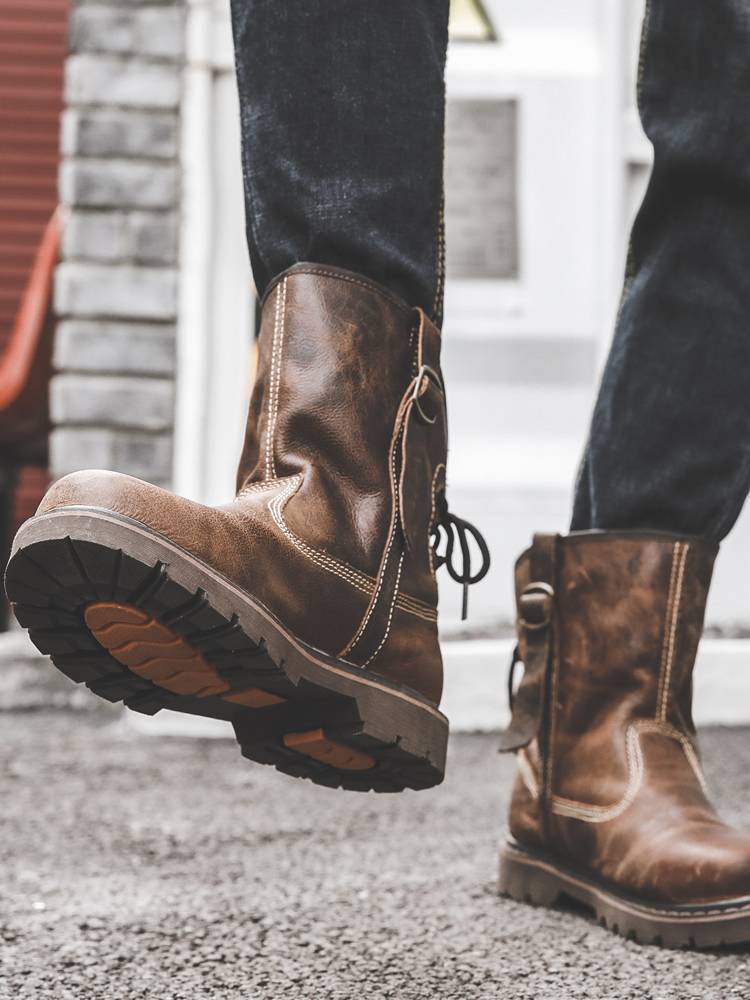 The Martin Boots Man's Mid-Summer Boots, Chelsea Boots, Bullskin Short Boots with Mongols