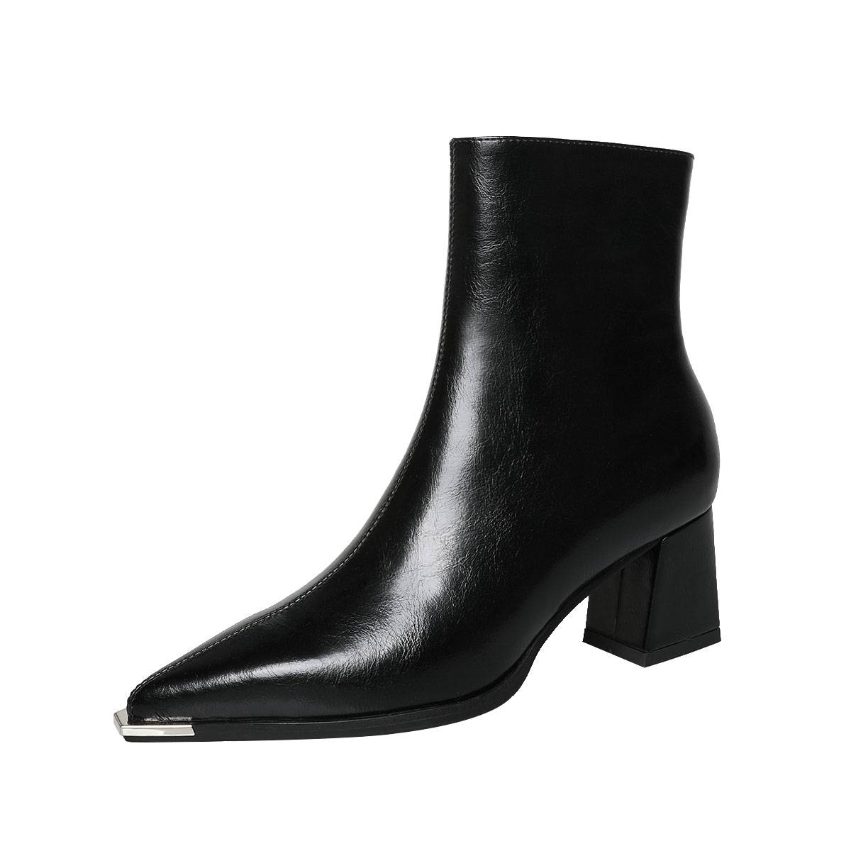 Kuerson TapUrseng handmade calfskin pointed short boots female spring and autumn single boots thick heels heel heel