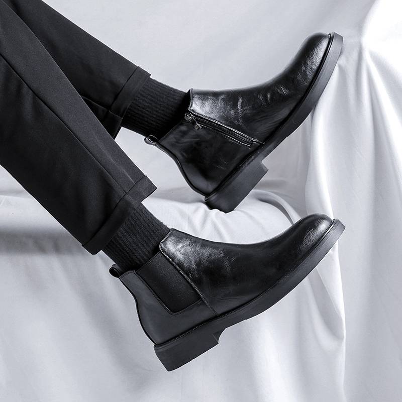 Summer Martin boots men's sleeve Chelsea men's boots low British style black pointed high -top high -top leather shoes short boots