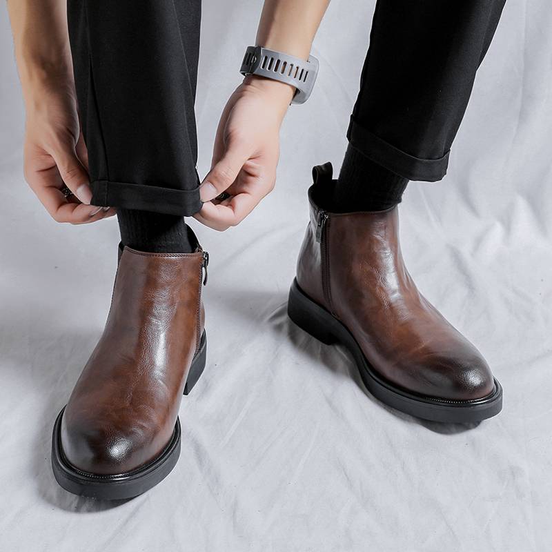 Summer Martin boots men's sleeve Chelsea men's boots low British style black pointed high -top high -top leather shoes short boots