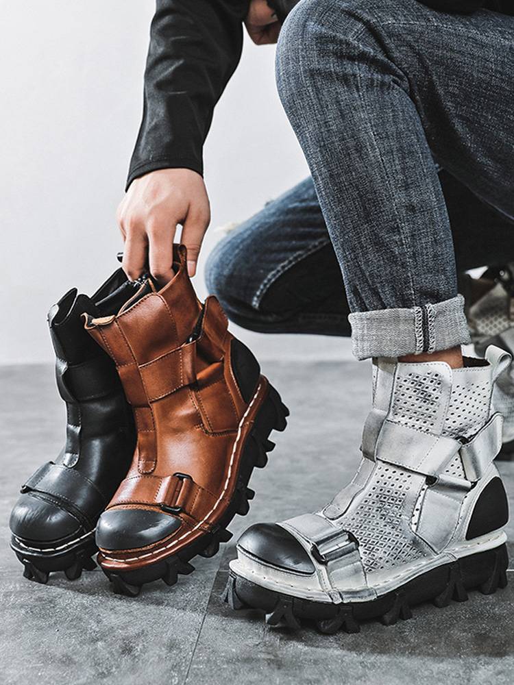 American -style men's retro Martin boots high -top leather shoes cowhide fashion boots in the middle tide -thick sole boot boots denim horse boots