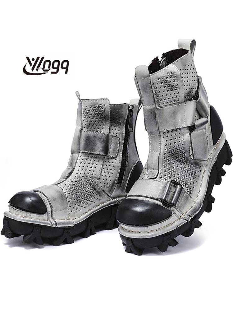 American -style men's retro Martin boots high -top leather shoes cowhide fashion boots in the middle tide -thick sole boot boots denim horse boots