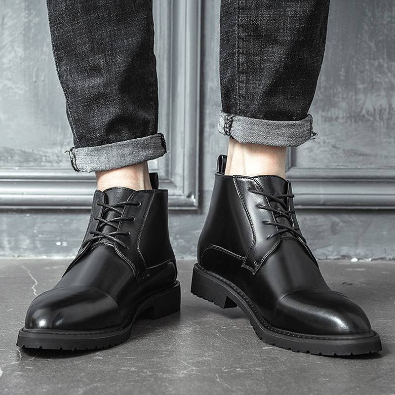 Grow up Martin boots men's winter plus velvet leather boots high -top shoes men's leather three connecting high -cotton men's boots