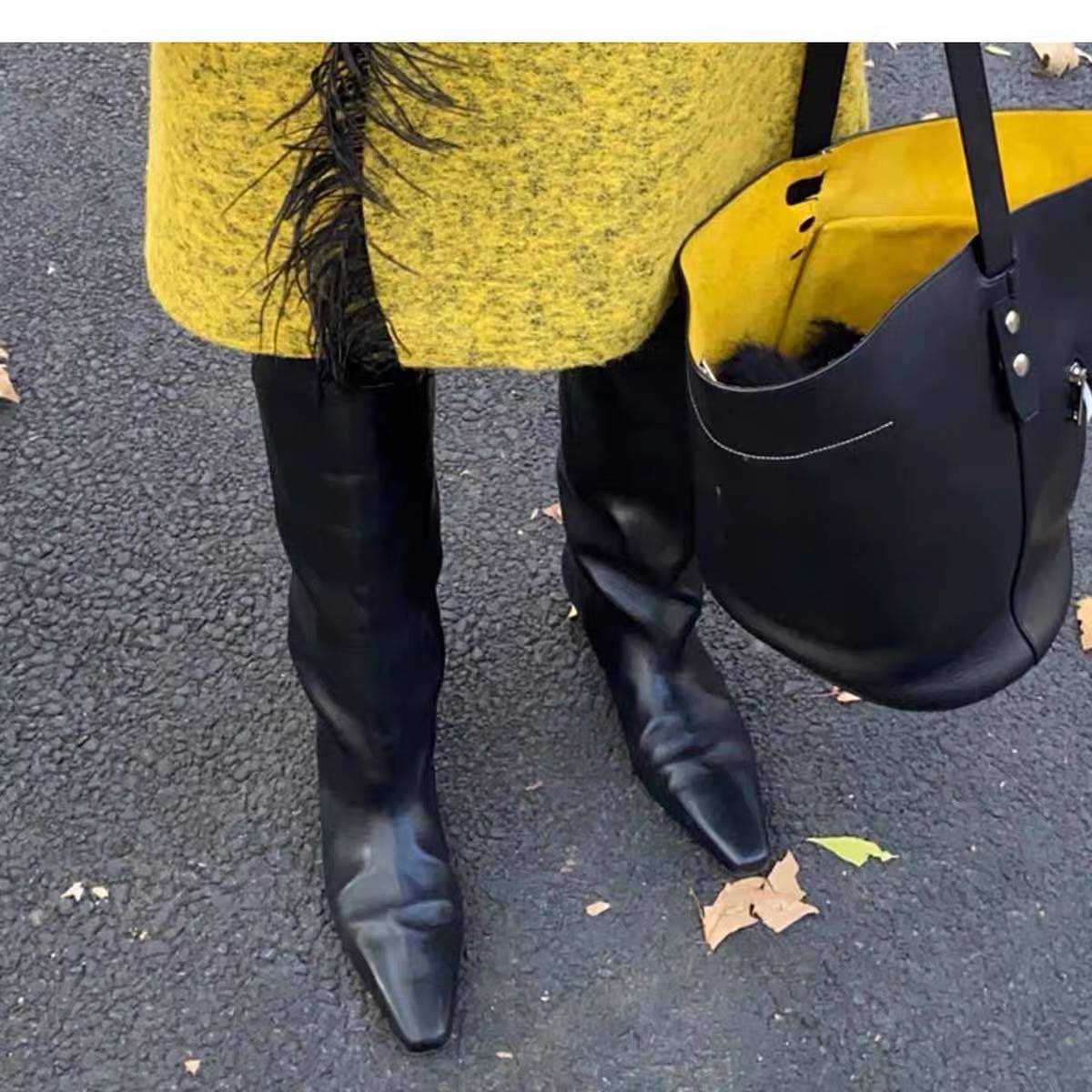 "Leather Sole" Women's slope boots, leather boots, fashion boots, square boots, simple boots new leather boots
