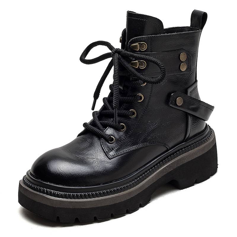 683 lace -up Martin boots autumn and winter retro short boots head layer cowhide thick bottom British style fashion Roman boots female