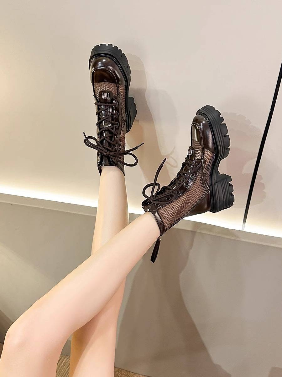 Guidi Fame leather hollow Martin boots female thick bottom 2024 new summer height boots small lace boots