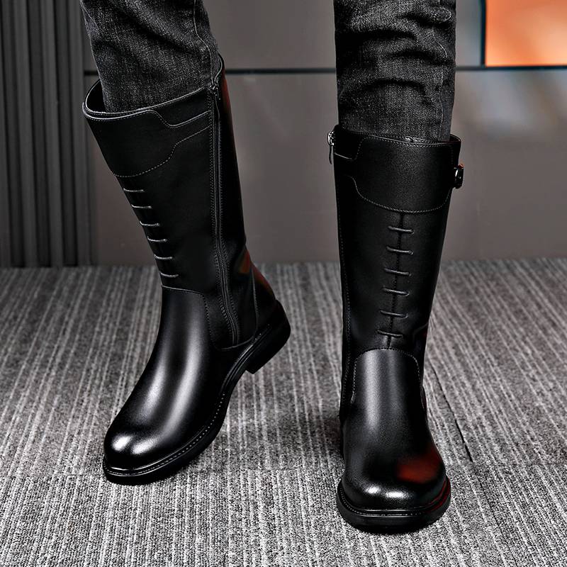 Men's high -pipe boots leather boots instrument, leather horses, horses, Mongolian boots Martin boots, winter plus velvet and medium help